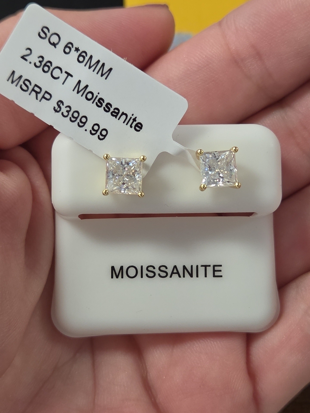 925 Sterling Silver-Gold Vermeil Genuine Moissanite Stud Earrings - 2.36CT